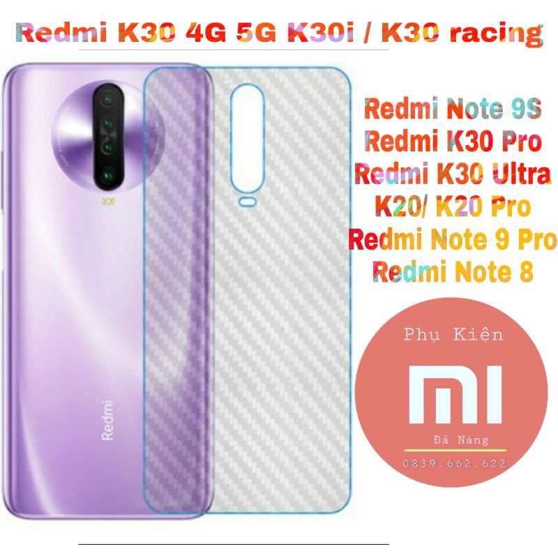 Miếng dán mặt lưng vân Carbon cho Xiaomi Redmi K30 5G / K30 Pro K40 / K30ultra / Note 9 Note 7/ K30i mi 10t lite F3