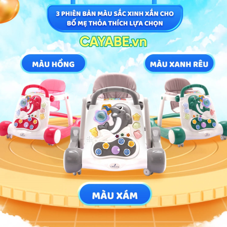 Xe tập đi cá heo gấp gọn chilux walk g -màu xám