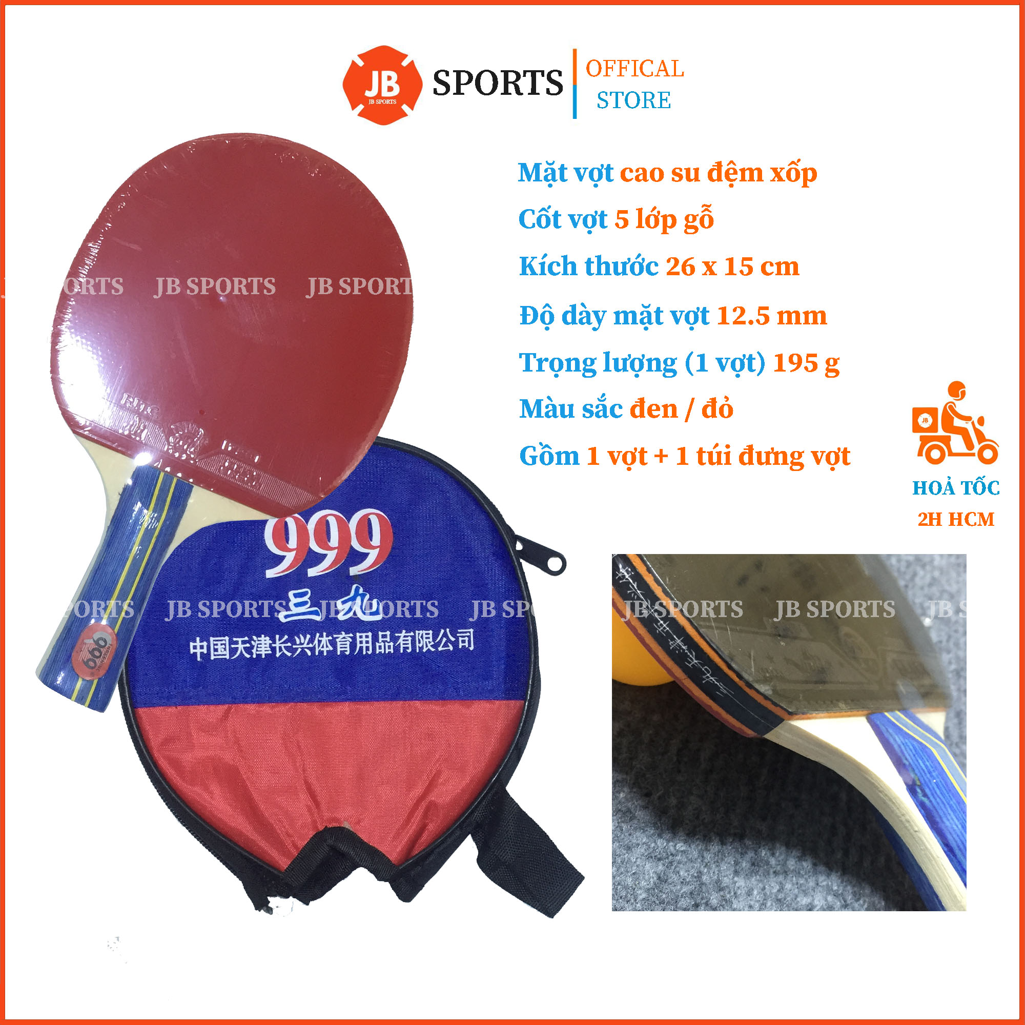 Vợt bóng bàn chính hãng 999 2a, tặng kèm vỏ đựng bằng da
