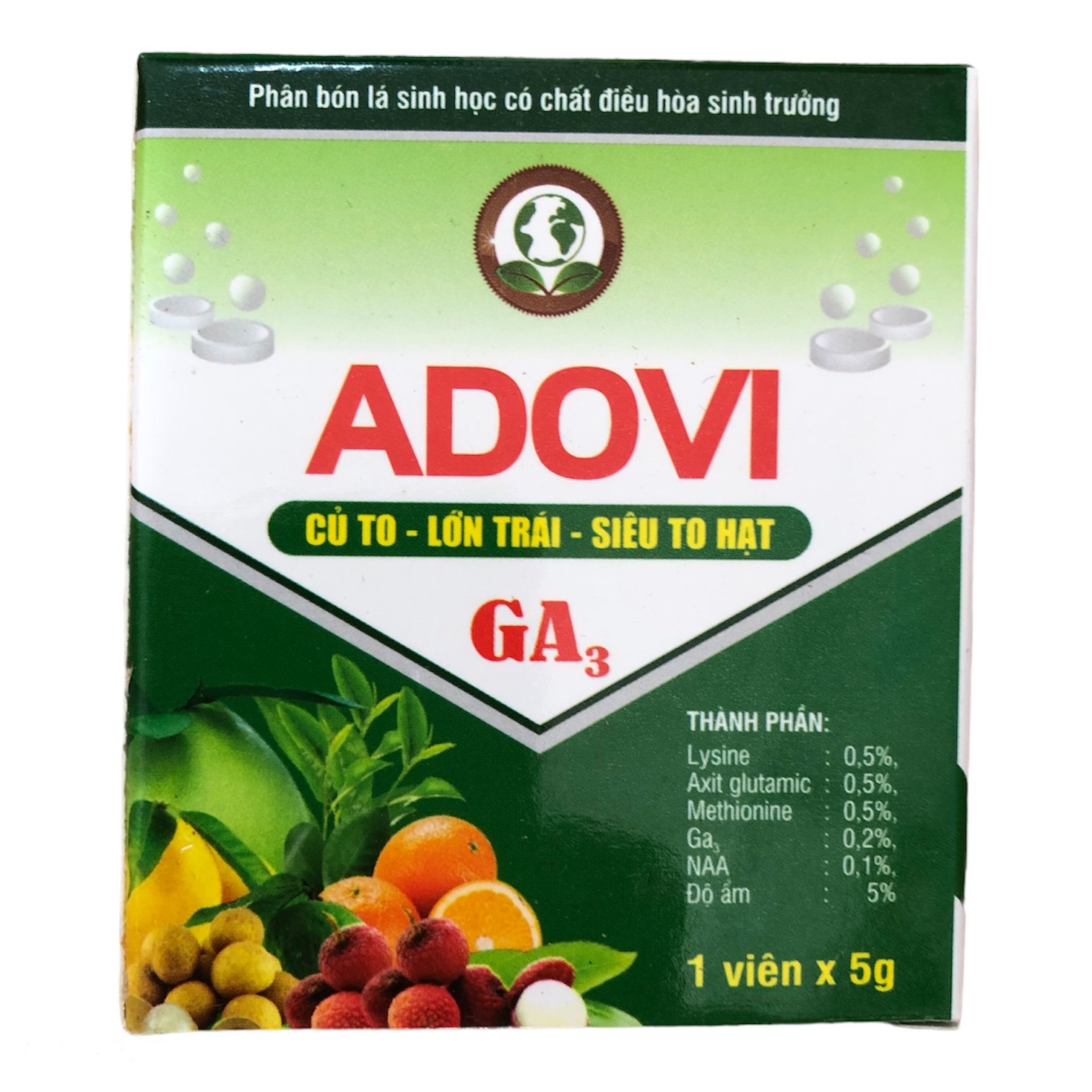 Viên điều hòa sinh trưởng giúp To củ, lớn trái, siêu to hạt, kích rễ, đẻ nhánh, thân lá phát triển mạnh - GA3 1 viên 5gr; #Thuoc kích thích sinh trưởng; Viên sủi GA3