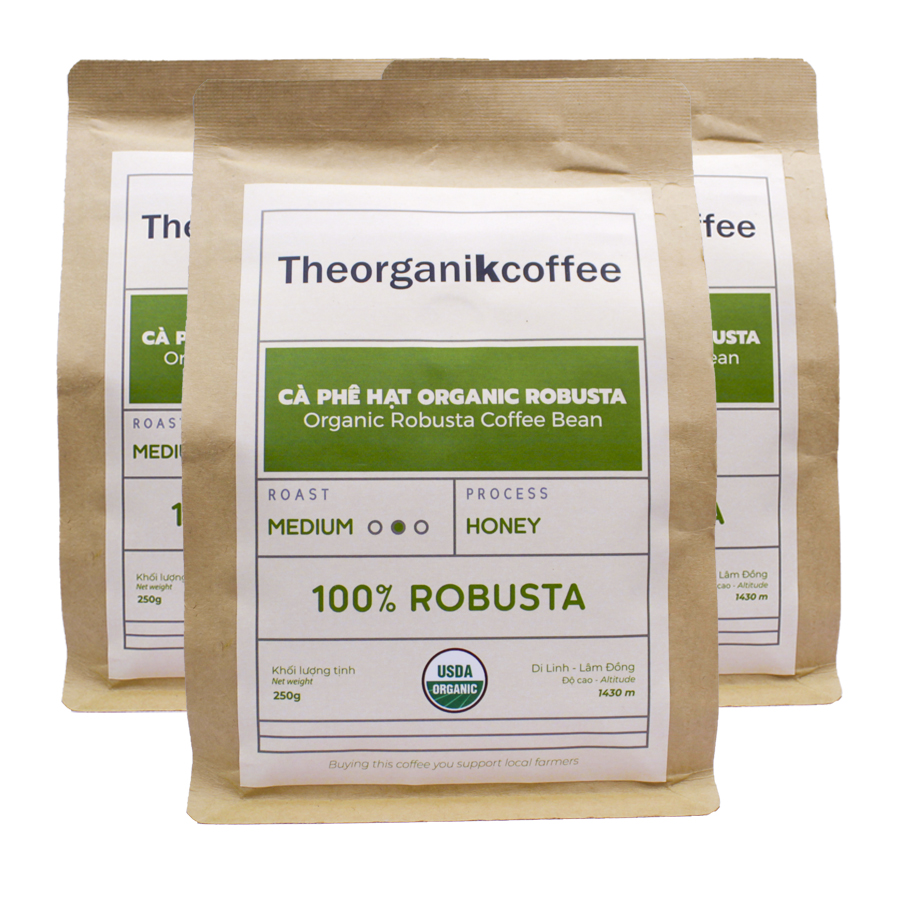 Cà phê Robusta hữu cơ rang mộc Theorganikcoffee - dạng hạt 250g