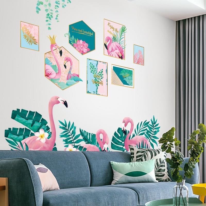 Decal tranh dán tường 2 bức hạc hồng kết hợp