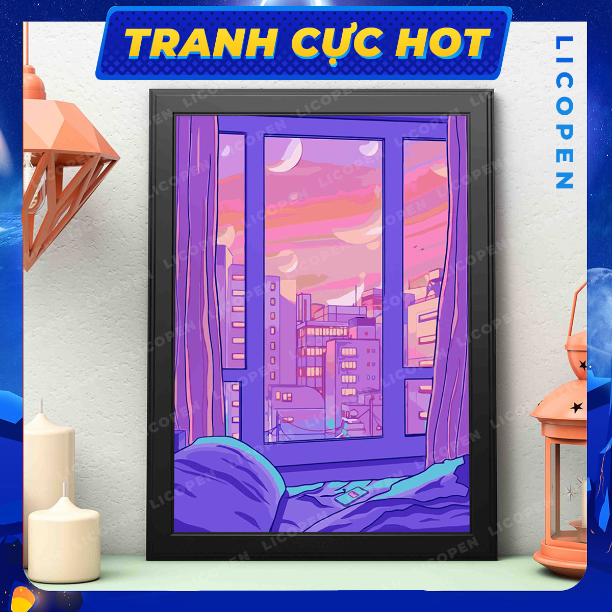 🔥 Tranh Sơn Dầu Số Hóa Licopen (Có Khung Gỗ) 40x50cm Tranh Cửa sổ hoàng hôn - MS444 Hàng Có Sẵn Giao Ngay