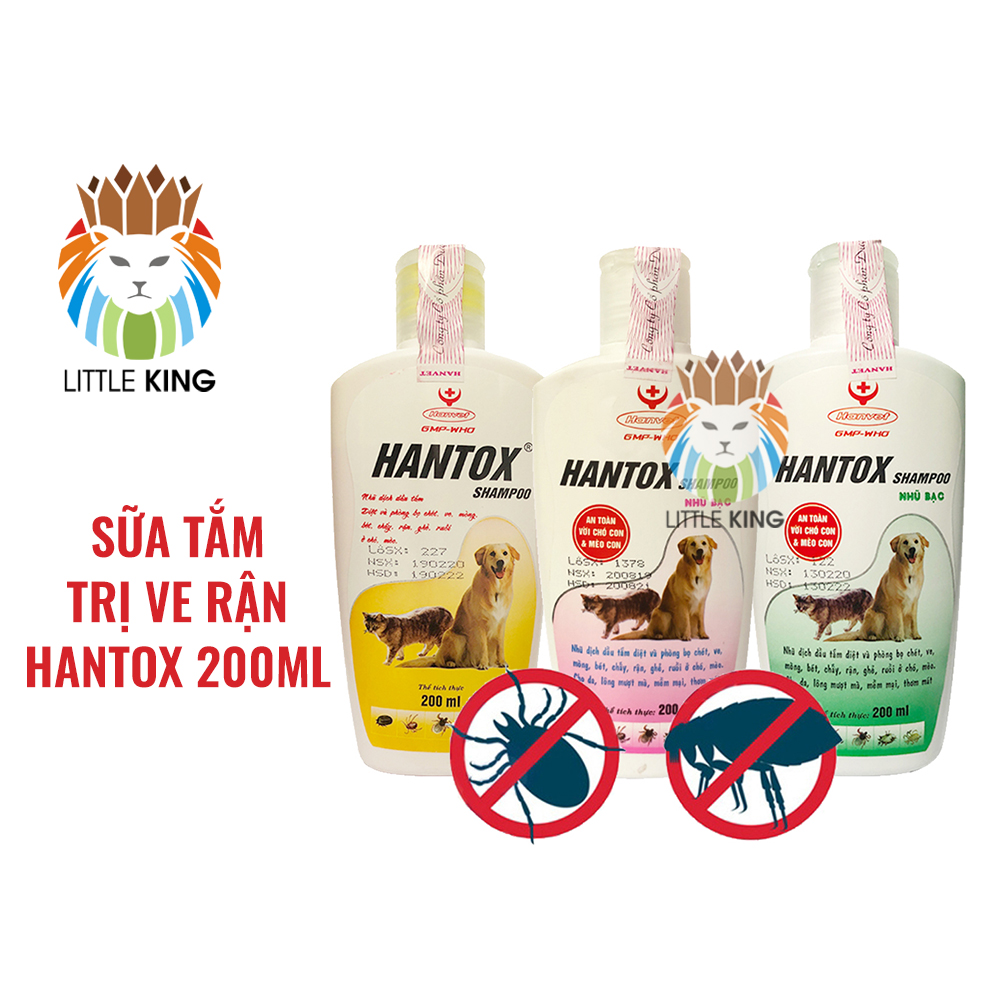 Sữa tắm cho chó mèo Hantox 200ml trị ve rận bọ chét ký sinh trùng ghẻ ngứa Little King pet shop
