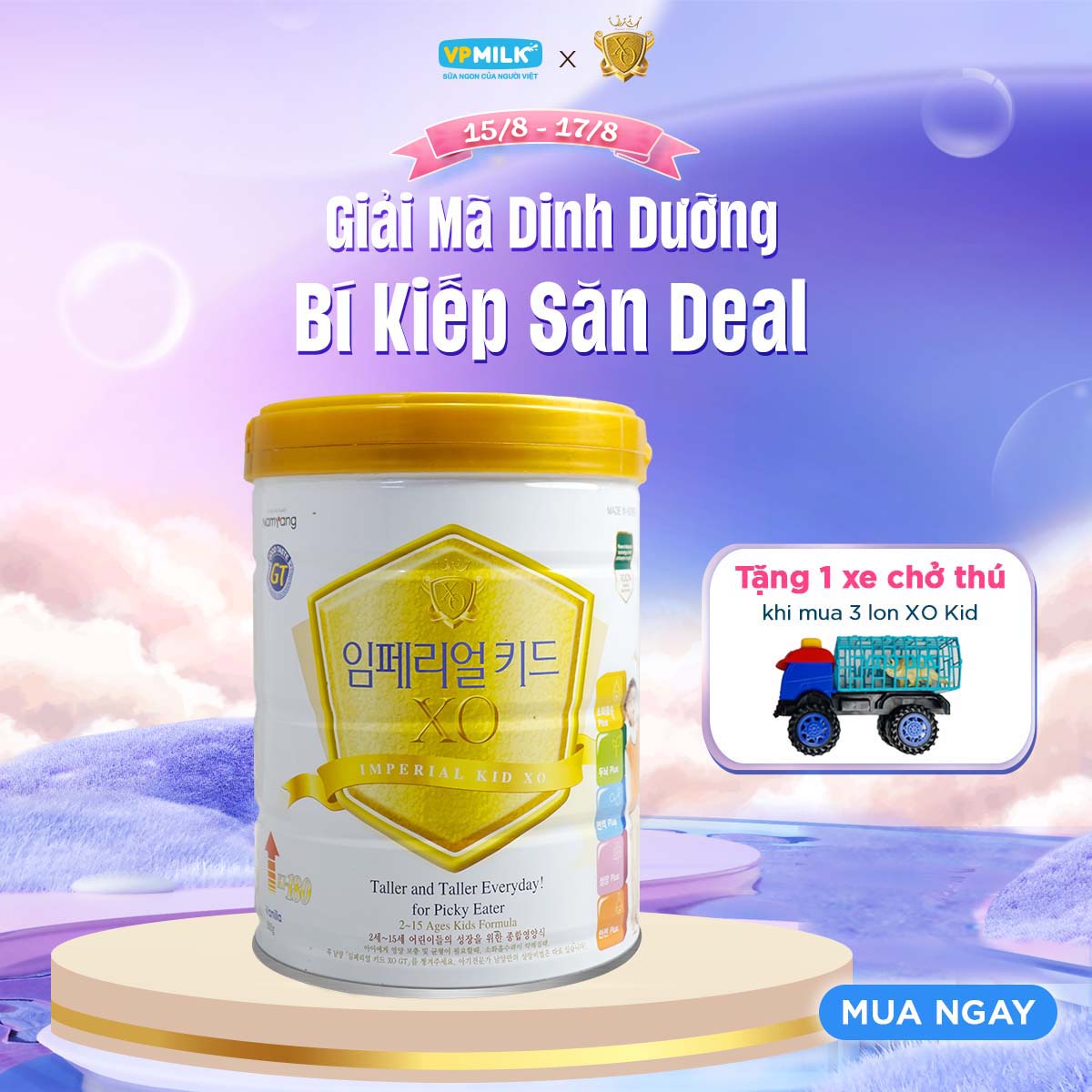 Sữa bột nhập khẩu chính hãng NamYang XO Kid phát triển chiều cao cho trẻ từ 2-15 tuổi