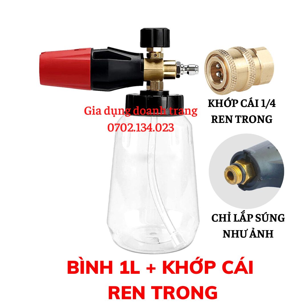 Bình xịt bọt tuyết máy rửa xe dung tích 1L miệng to, kèm khớp nối nhanh gắn súng rửa xe