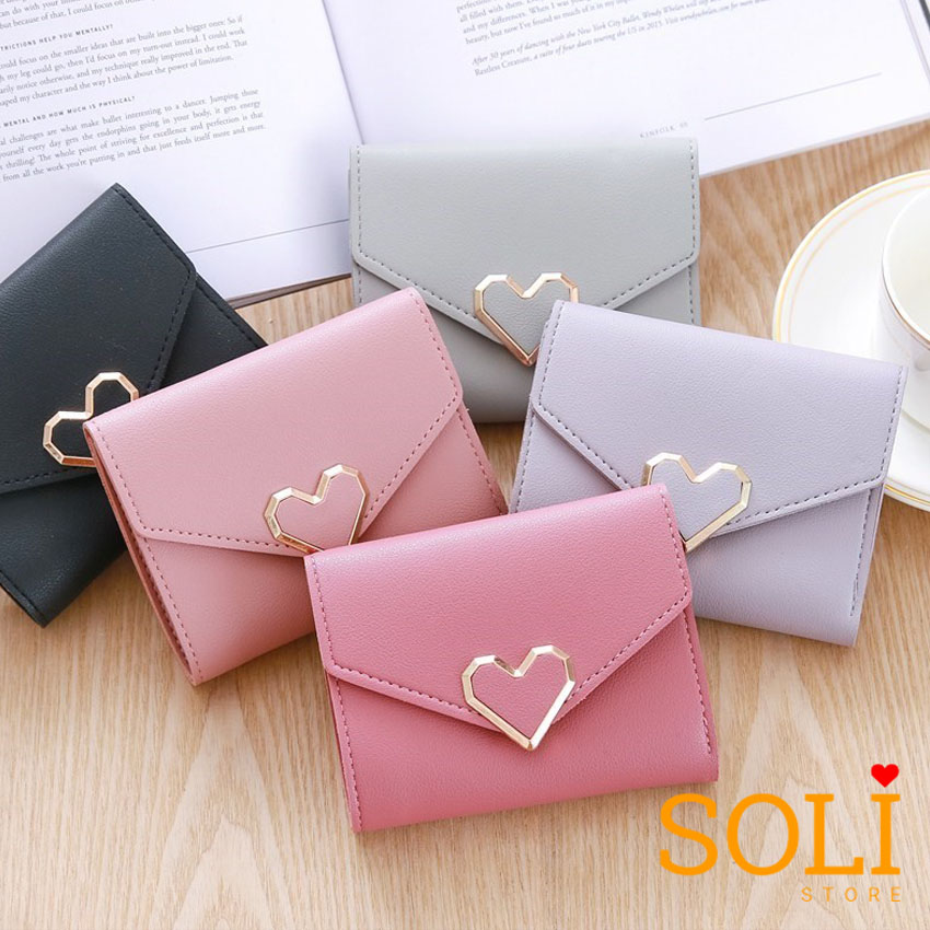 Ví bóp da nữ cầm tay mini khóa trái tim VD01