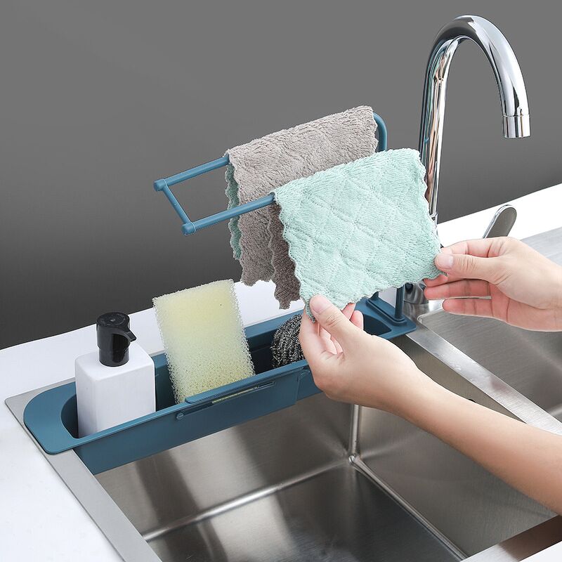 Kệ đựng đồ rửa chén có giá phơi khăn gấp gọn gác bồn đa năng
