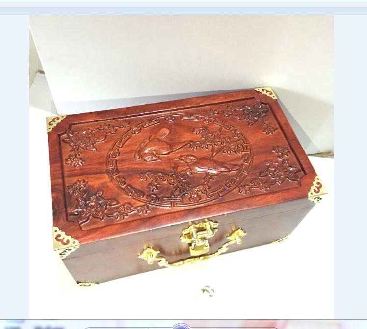 HỘP ĐỰNG TRANG SỨC, CON DẤU CÔNG TY GỖ HƯƠNG CHẠM ĐỤC CHIM PHƯỢNG KÈM KHÓA MINI SIZE TO - ẢNH THẬT