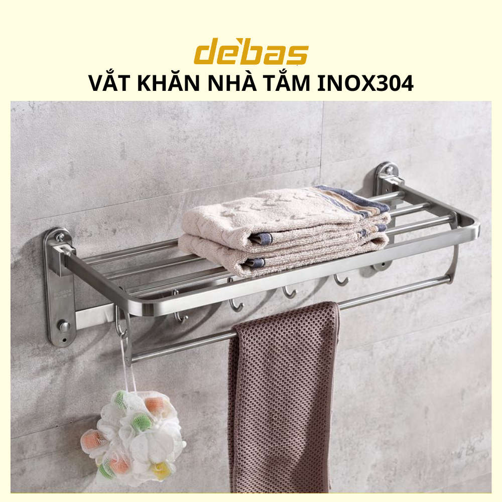 Vắt khăn giàn máng khăn nhà tắm gắn tường inox sus 304 đa năng cao cấp Debas VK9016