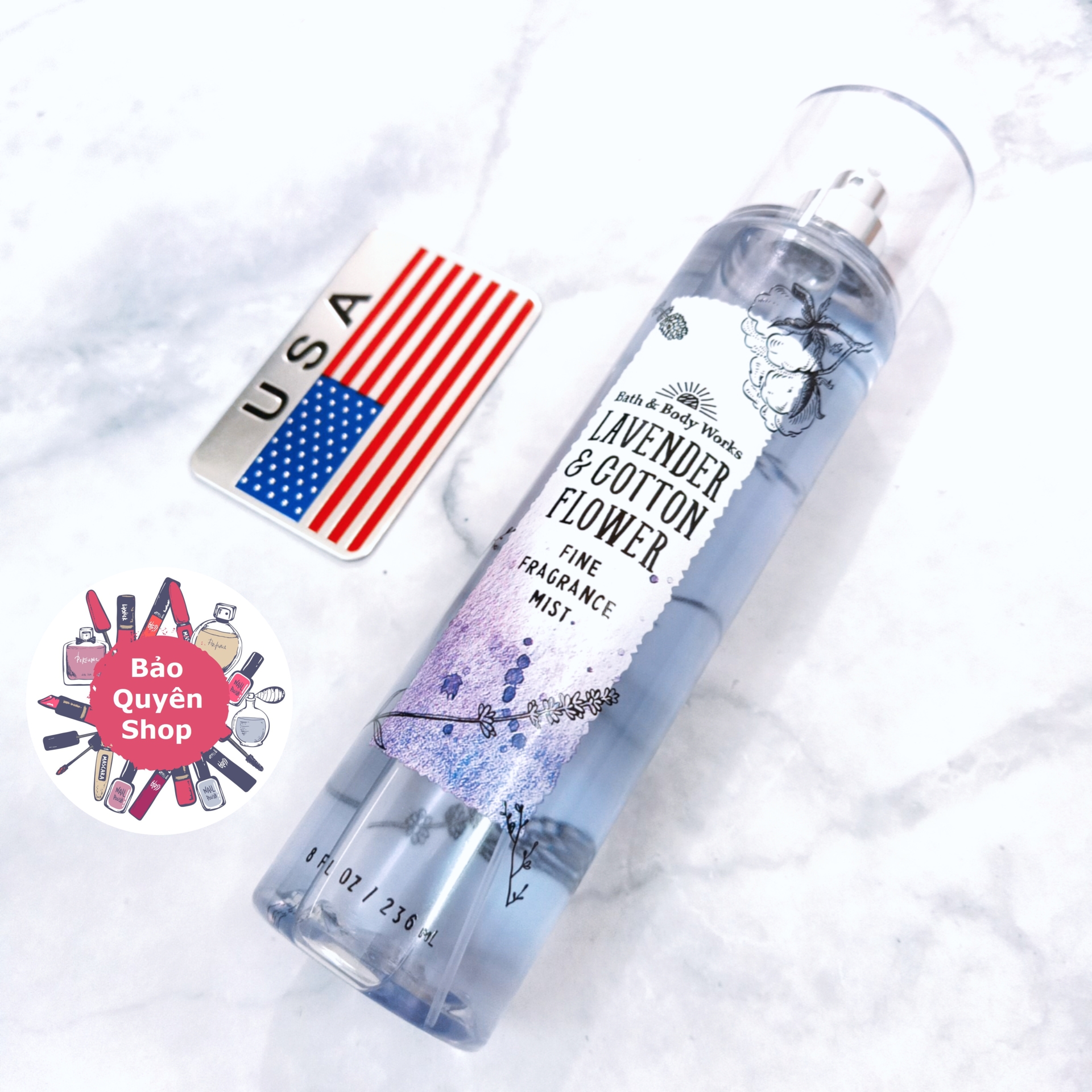 Xịt thơm mist tông nước hoa Bath & Body Works - Lavender & Cotton Flower - Fine Fragrance Mist 236mL