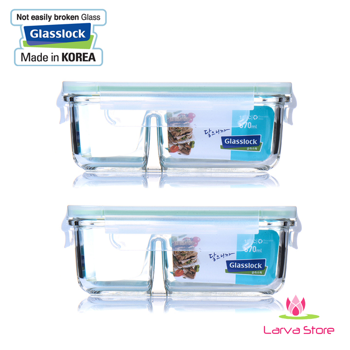 Bộ 2 hộp đựng thực phẩm 2 ngăn glasslock mcrk067 670ml - larva store