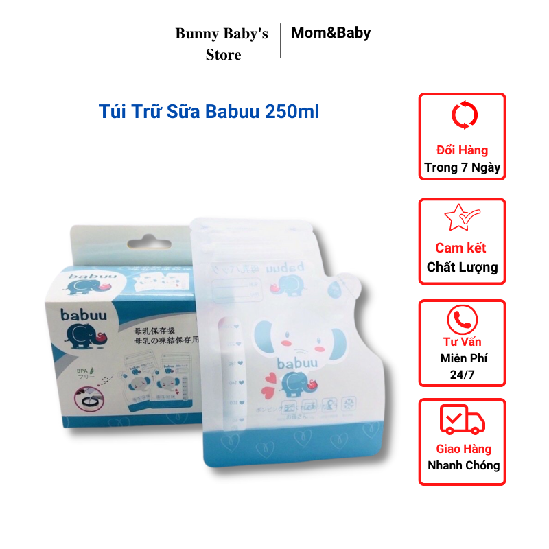 Túi trữ sữa babuu nhật bản 250ml - hộp 50 túi-bunnybabystore