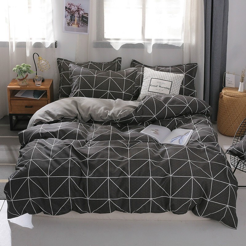 Trọn bộ chăn ga gối mền cotton poly nhập mẫu kẻ bàn cờ. làm cho căn phòng thêm sang trọng.