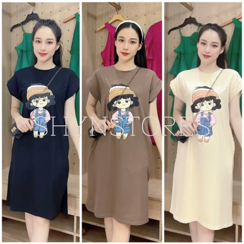 Sỉ Đầm suông nữ - đầm suông bầu túi eo tay hến in họa tiết