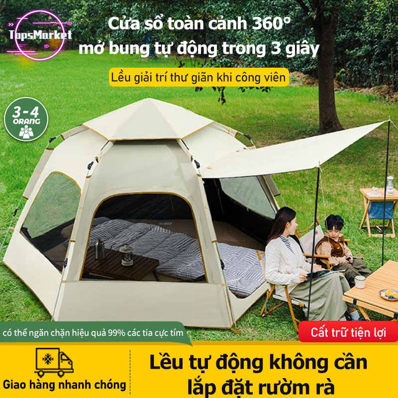 [HCM]Lều cắm trại lều dã ngoại tự động cho 3-4 người hai lớp vải chống tia UV chống thấm lều picnic gia đình