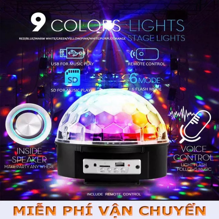 Đèn Led Sân Khấu, Đèn Led Vũ Trường, Cầu Xoay Cảm Ứng Nhạc, Đèn Led Cầu Xoay 7 Màu ,6 Led Kiêm Máy Nghe Nhạc USB, Thẻ Nhớ Cao Cấp, Ánh Sáng Cảm Ứng Nhanh Chậm Theo Điệu Nhạc , Màu Sắc Tươi Sáng
