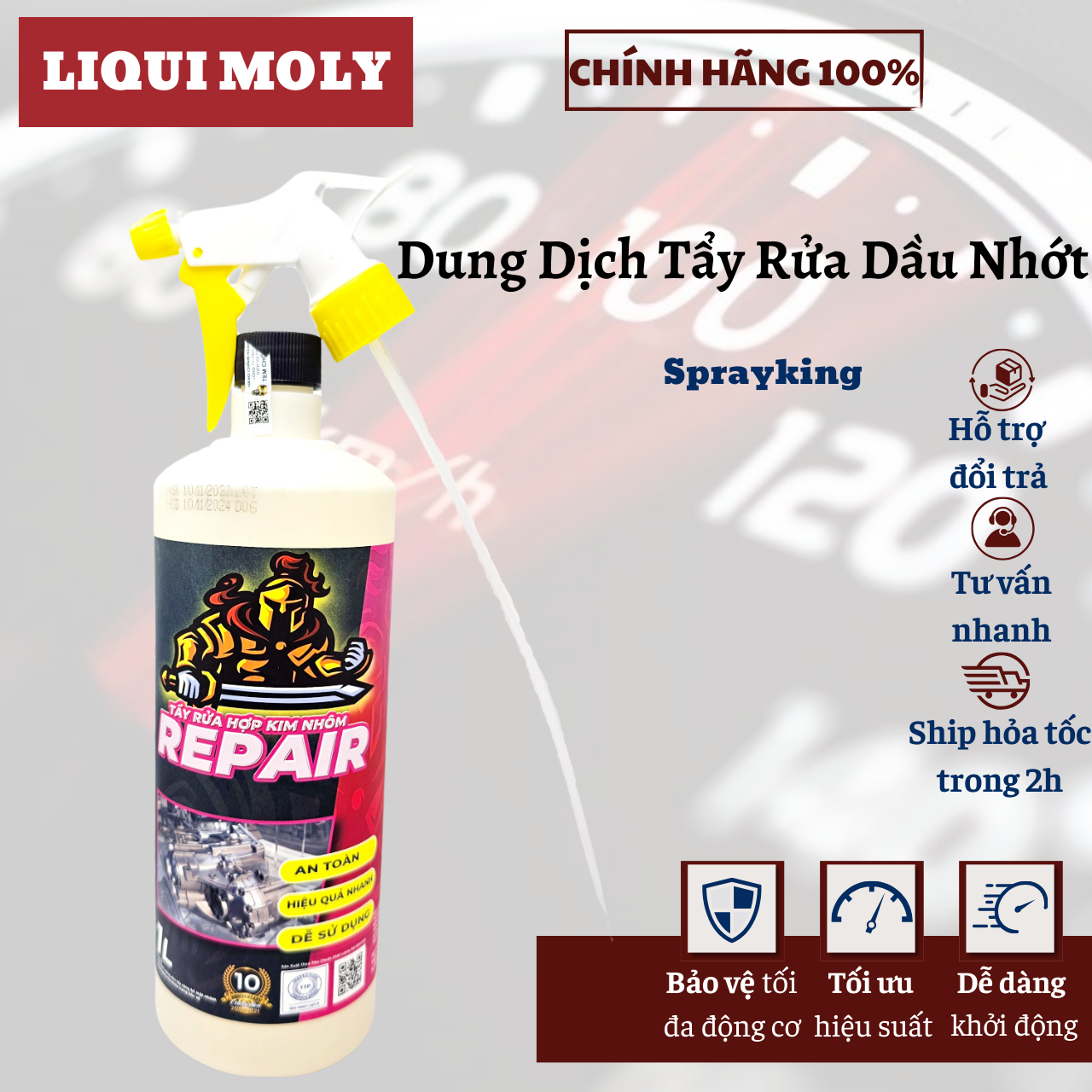 Dung dịch tẩy rửa lốc máy,hợp kim nhôm Sprayking Repair 1L tặng kèm vòi xịt.