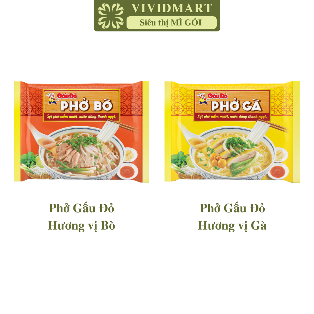 [GÓI LẺ] - ASIAFOODS - Phở Gấu Đỏ 2 vị: Bò, Gà, phở Gấu Đỏ vị bò, phở Gấu Đỏ vị gà, phở Gấu Đỏ ăn liền, phở Gấu Đỏ gói (65g/gói)