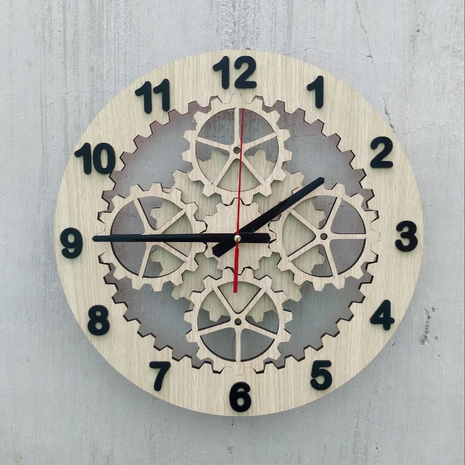 Đồng hồ treo tường nghệ thuật, đồng hồ bánh răng  cắt lazer.