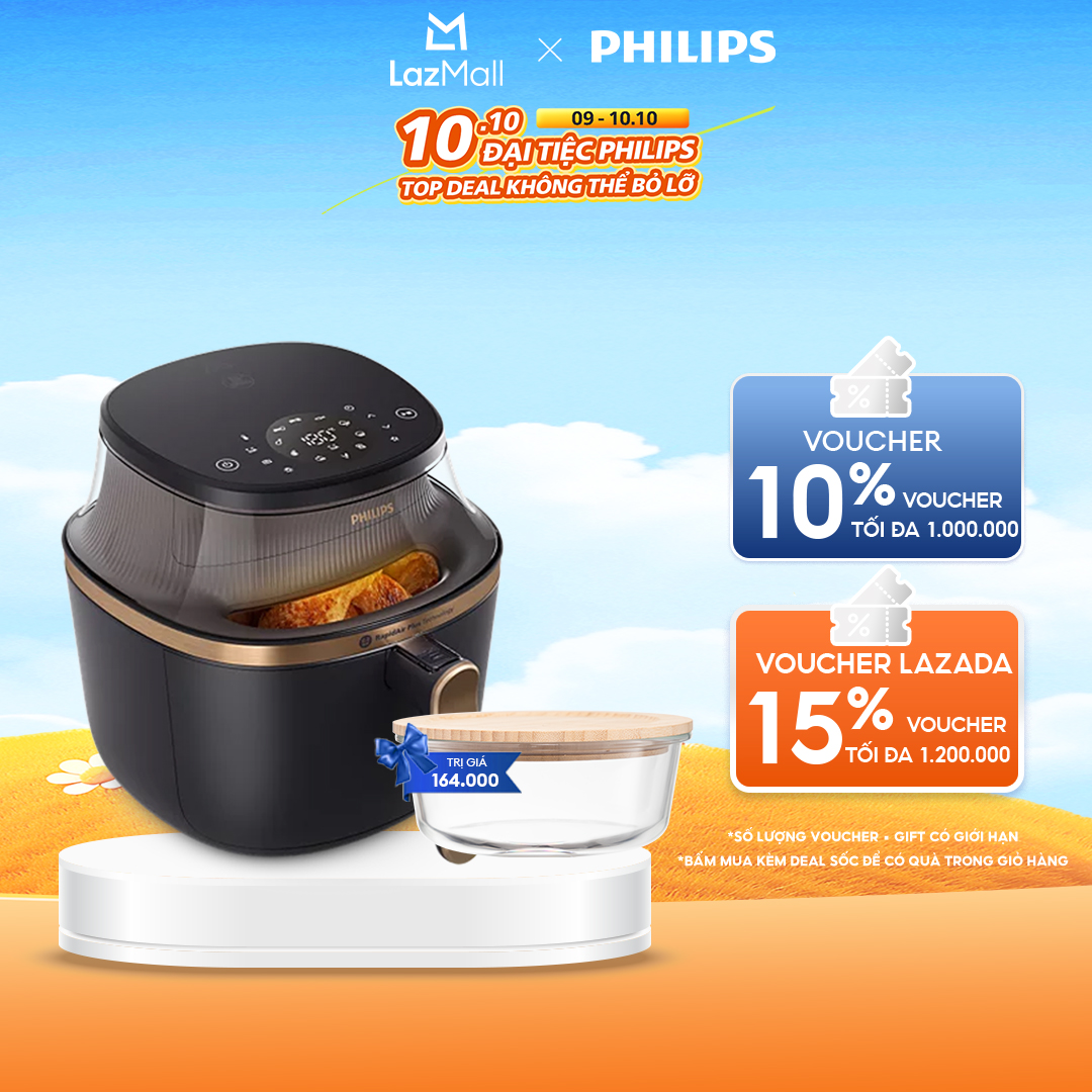 Nồi Chiên Không Dầu Philips NA332/00 cảm ứng 16 trong 1|6.2L|RapidAir Plus| Mới, Giòn hơn - Hàng Chính Hãng