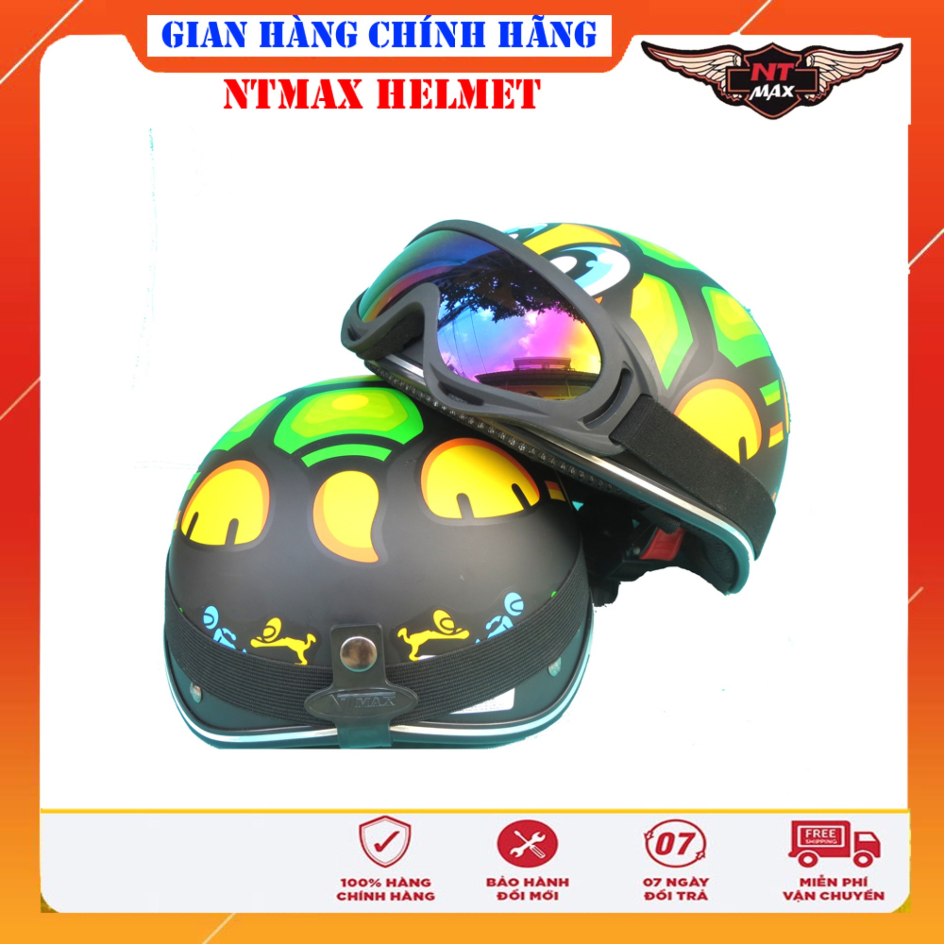Mũ bảo hiểm NTMAX 1/2 tem Rùa siêu cute kính phi công hoặc uv400