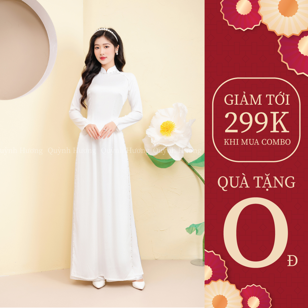 Áo dài truyền thống trắng nữ học sinh đi học cấp 3 chụp hình kỷ yếu truyền thống may sẵn lụa mỹ 2 tà