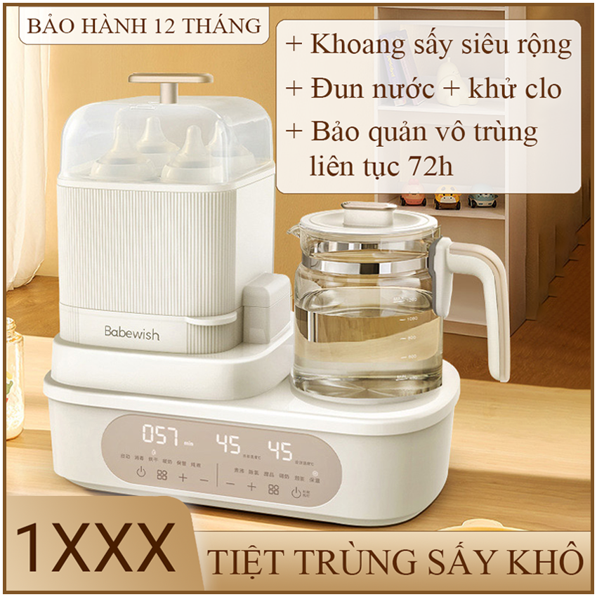 Máy đun nước tiệt trùng sấy khô đa năng Bảo quản vô khuẩn 72h liên tiếp đun nước pha sữa siêu tốc khử clo Tất cả trong 1 Hâm sữa Rã đông sữa Hấp rau củ Nồi hầm cháo chậm Sấy trái cây Ủ sữa chua