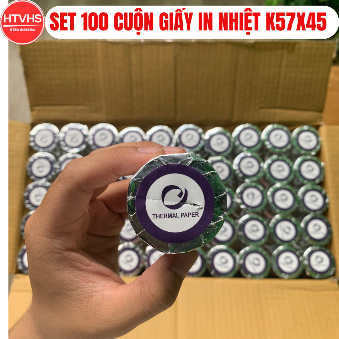 Giấy in nhiệt k57 k58 không dùng mực thermal in hóa đơn bill phiếu thanh toán thu ngân khổ 57x45mm k57 k58 phi 45 set 100 cuộn