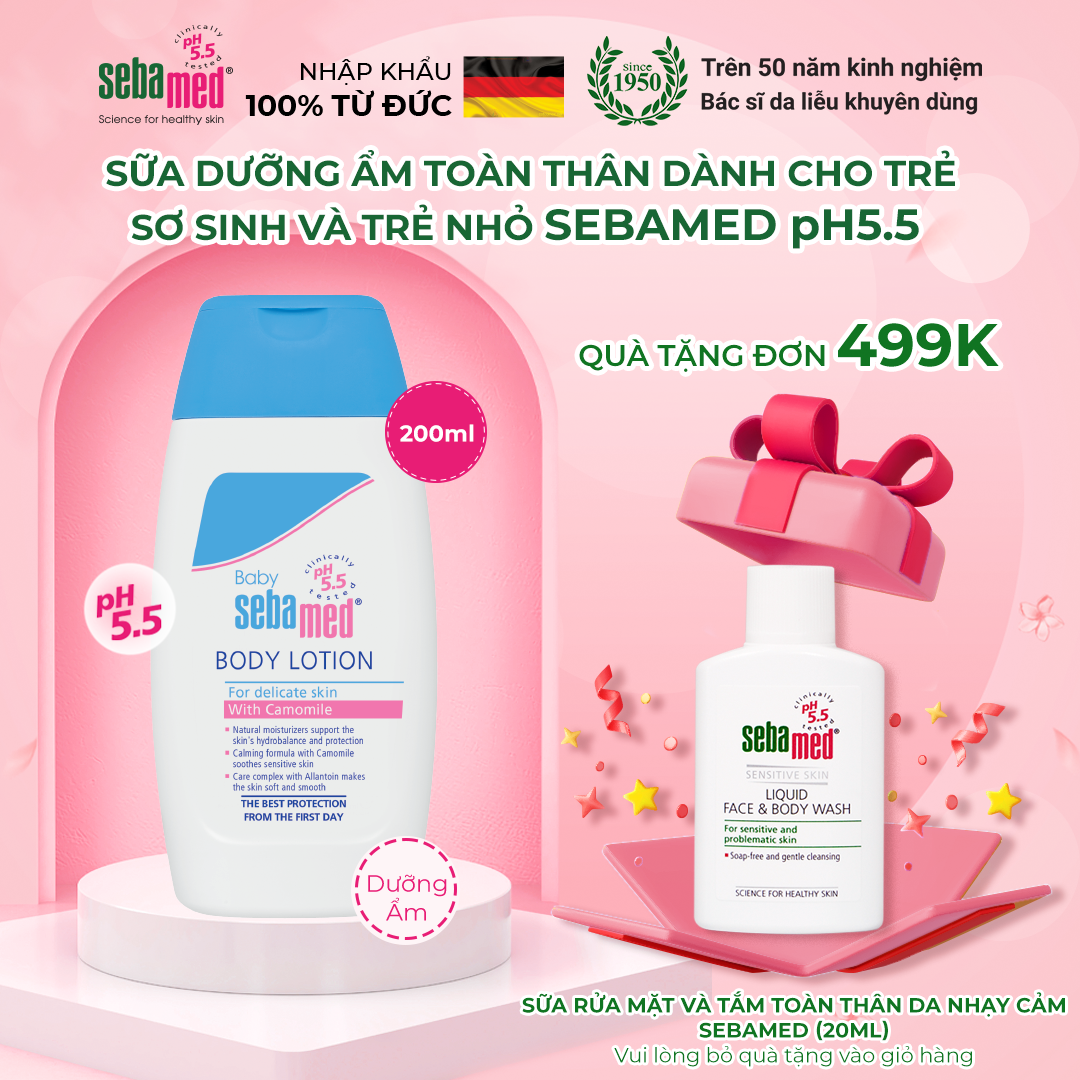 Sữa dưỡng ẩm toàn thân dành cho trẻ sơ sinh và trẻ nhỏ Sebamed Baby Body Lotion pH5.5 (200ml)