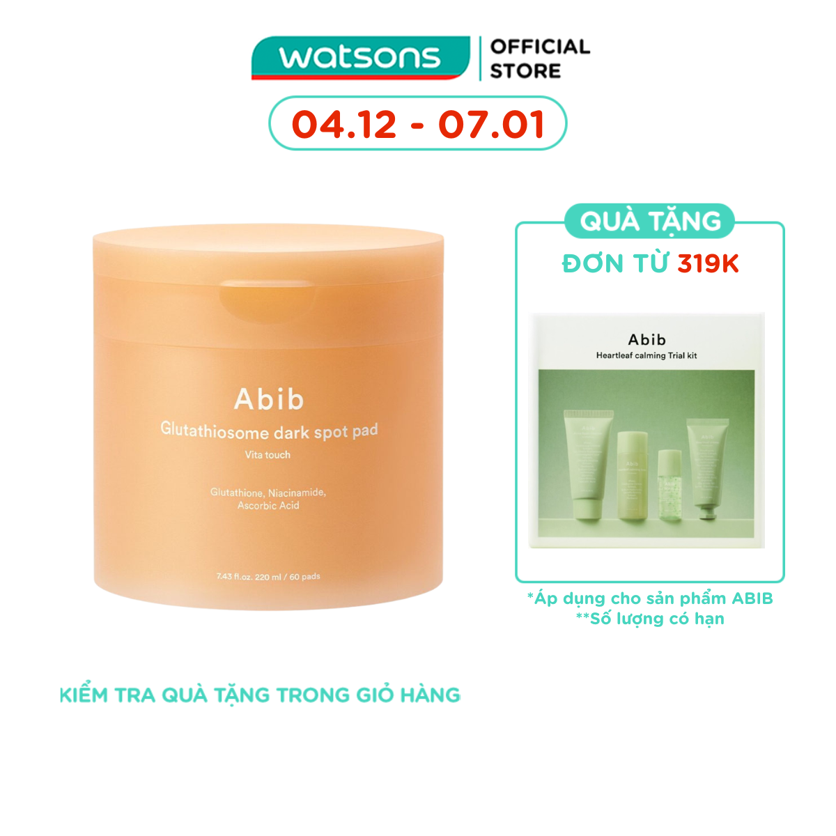   MUA LÀ CÓ QUÀ  Toner Pad Dưỡng Sáng Mờ Thâm Abib Glutathiosome Dark Spot Pad Vita Touch 220ml 60pcs  