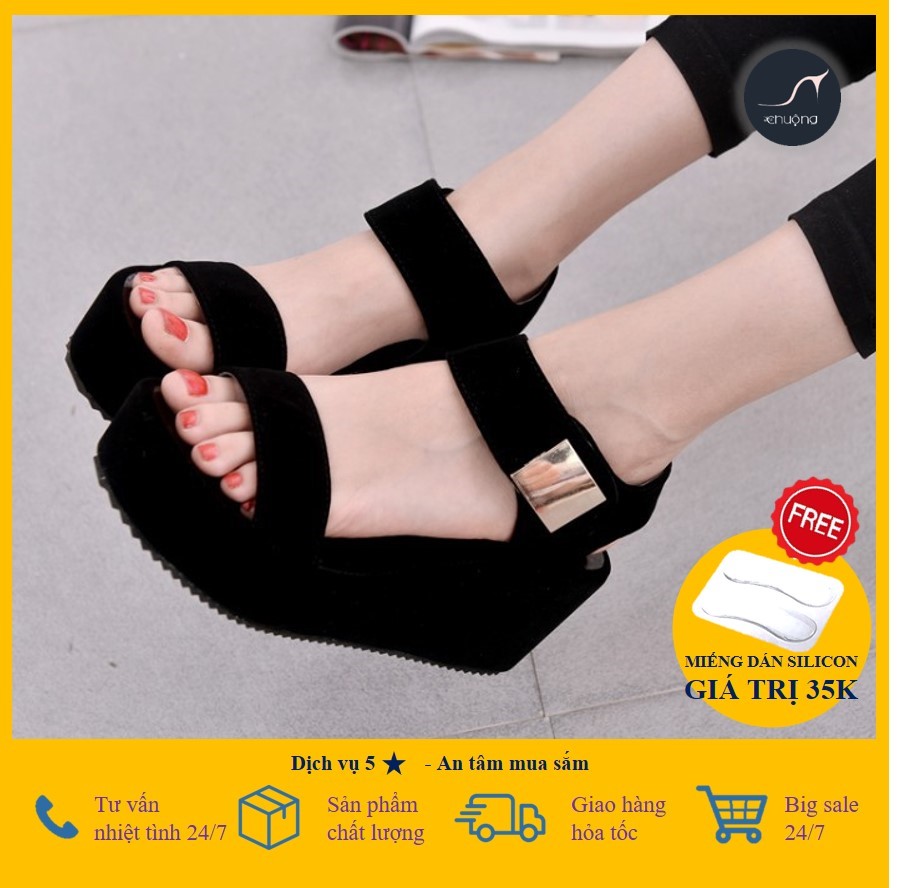 Sandal nữ đế xuồng khóa vàng thời trang cao 6cm