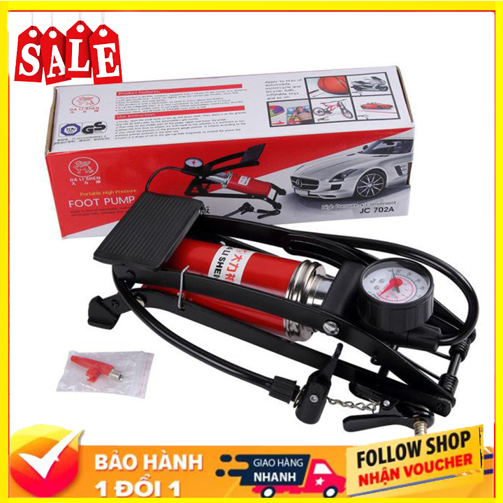 (SIÊU KHUYẾN MÃI )Bơm hơi đạp chân mini có đồng hồ đo ,bơm đa năng ,bơm xe máy ,bơm xe đạp ,bơm ôtô ,bộ bơm xe tiện lợi nhỏ gọn hữu ích dễ dùng