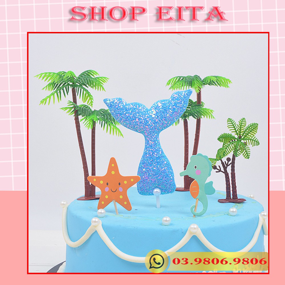 Set cắm 10 cây dừa trang trí bánh kem, trang trí bánh sinh nhật
