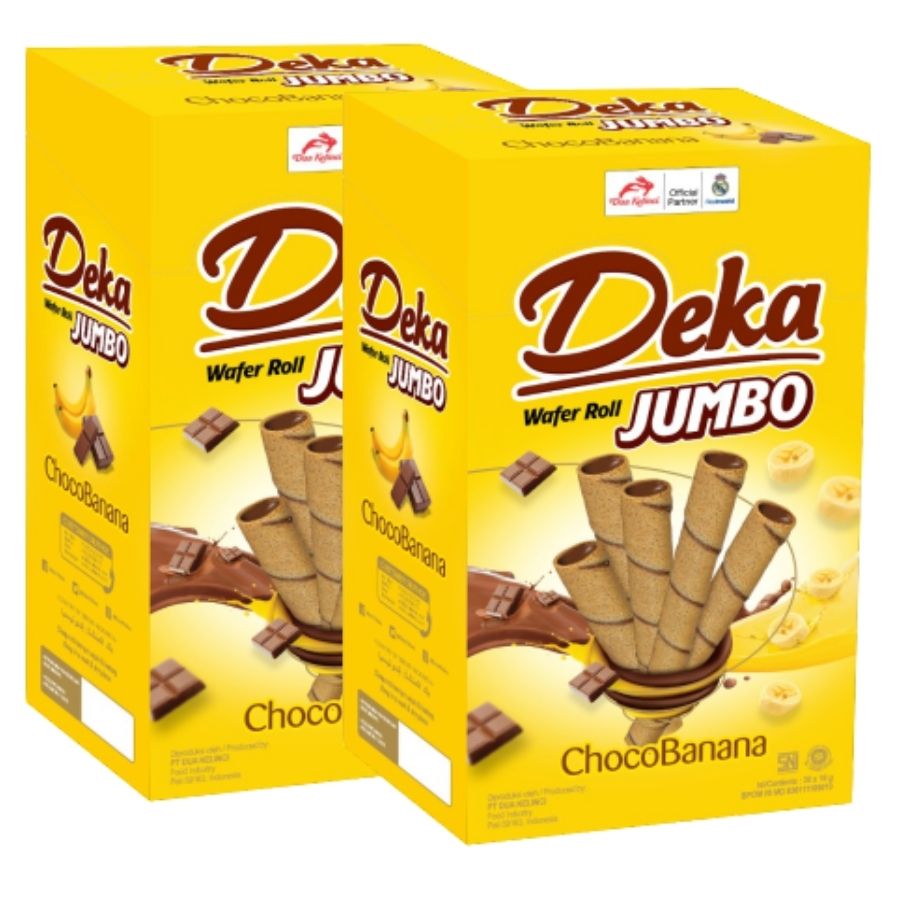 [Nhập khẩu Indonesia] Bánh quế Deka Water Roll Jumbo Socola Chuối 320g (20 x 16g) - GIÒN TAN kết hợp vị BÉO của Socola Chuối