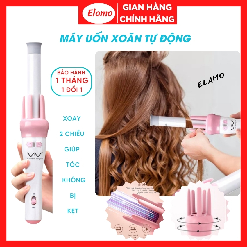Máy uốn tóc tự động, máy làm tóc xoăn nhanh, máy uốn tóc mini xoay 360 độ, dụng cụ làm quăn dễ dàng tại nhà 3 phút tạo kiểu-Elamo