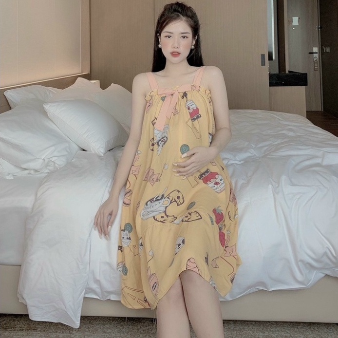 [GIẢM SỐC 50%] Váy bầu lanh 2 dây - đầm bầu đẹp dáng suông [GIÁ SỈ]