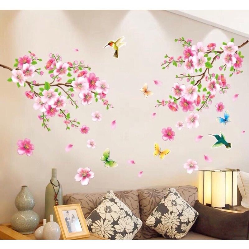 Decal dán tường , tranh dán tường cành hoa đào trang trí tết