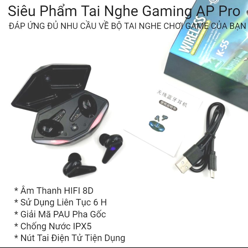 Tai nghe bluetooth gaming ap pro 366 - bluetooth 5.0 hiện đại nhât hiện nay - âm thanh hifi 8d - giải mã pau pha gốc - chống nước ipx5 - tai nghe ap pro 366 đáp ứng đủ nhu cầu về bộ tai nghe chơi game của bạn