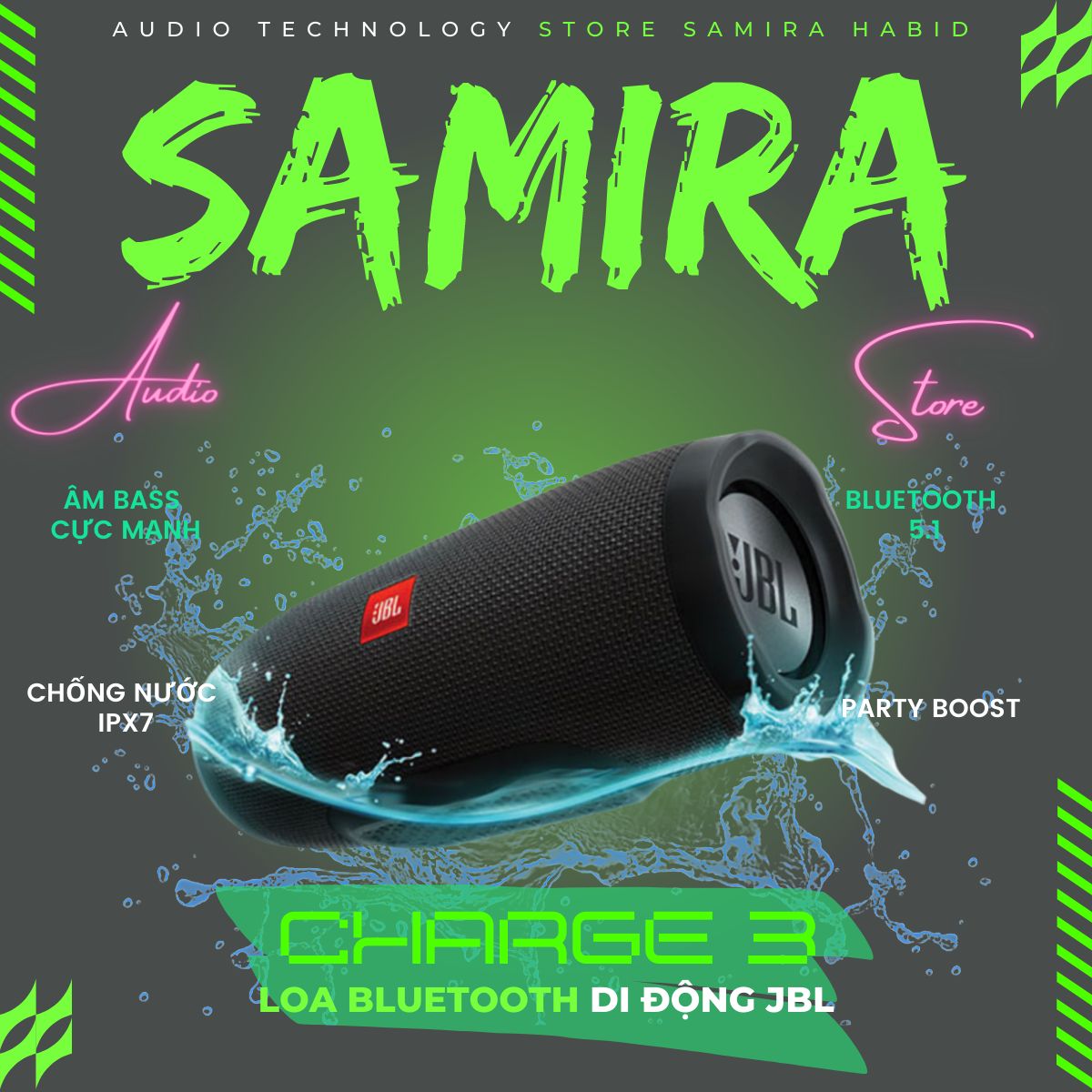 Loa Di Động giá rẻ | Loa Bluetooth  JBL Charge 3 MINI | Loa Siêu Trầm 3D- JBL Connect Kết Nối 2 Loa- Loa Công Suất Lớn Nghe Nhạc Cực Hay- Bass Mạnh- Âm Thanh Trung Thực- Chống Nước IPX7- Pin 12 Giờ