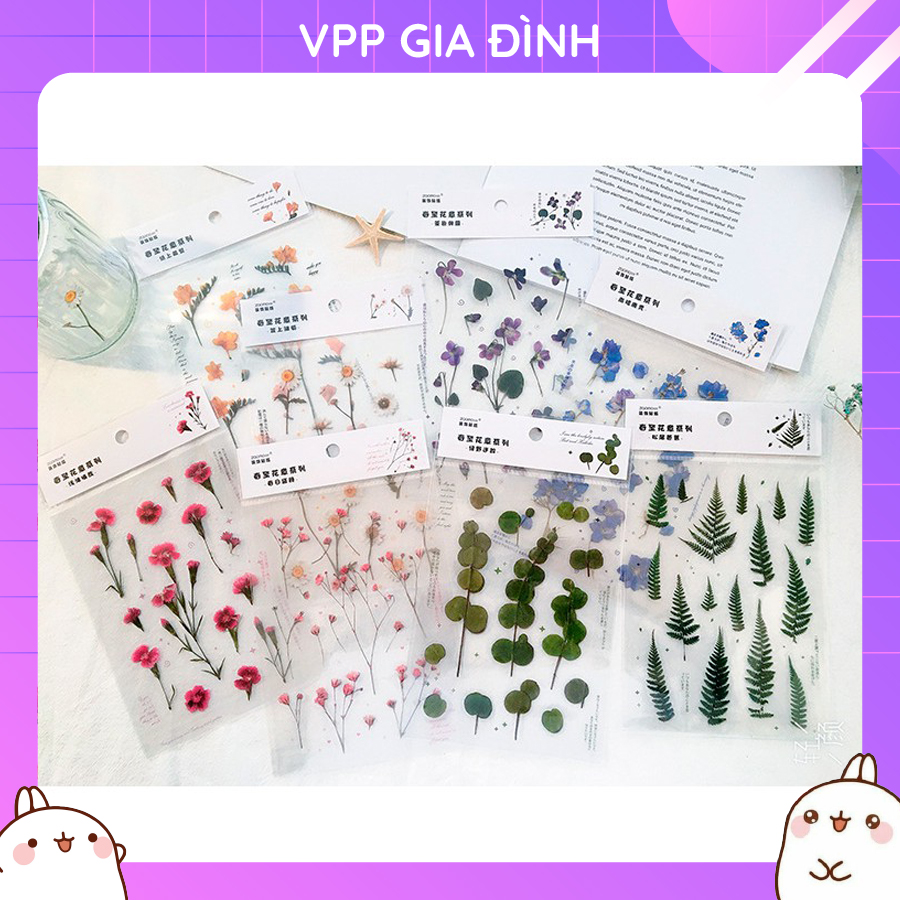 Tấm nhãn dán sticker trang trí hoa lá khô mùa xuân