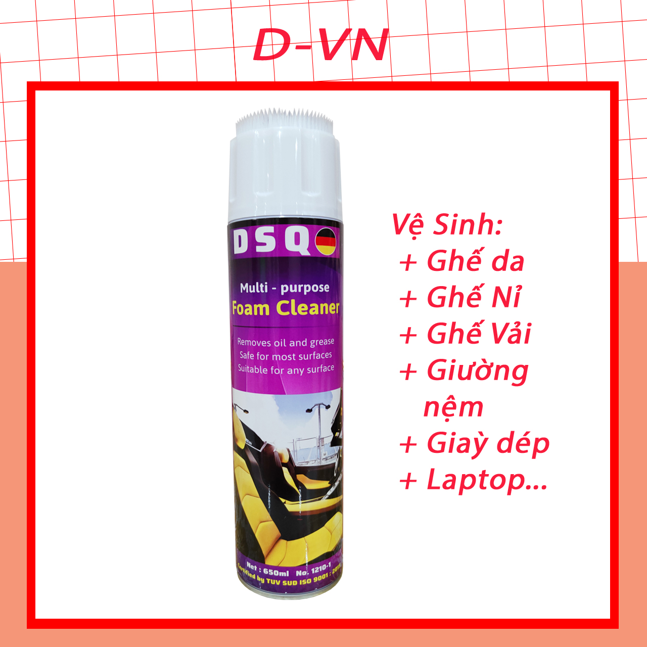 Chai xịt vệ sinh nội thất ô tô, Làm sạch ghế Sofa, ghế da, ghế Nỉ, Ghế Vải Foam Cleaner Chính Hãng THIS D_VN