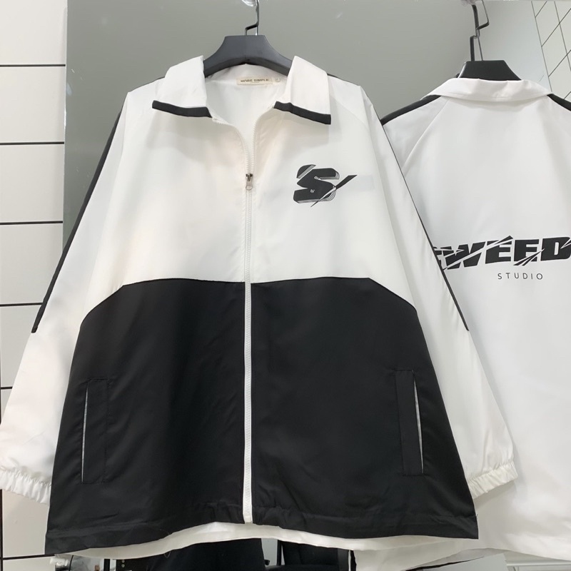 Áo Khoác Jacket Form Rộng Sweeder Vải Dù Trượt Nước Ulzzang Màu Trắng 🖤 Nam Nữ Unisex 🖤 Áo Khoác Form Rộng Jaystoree