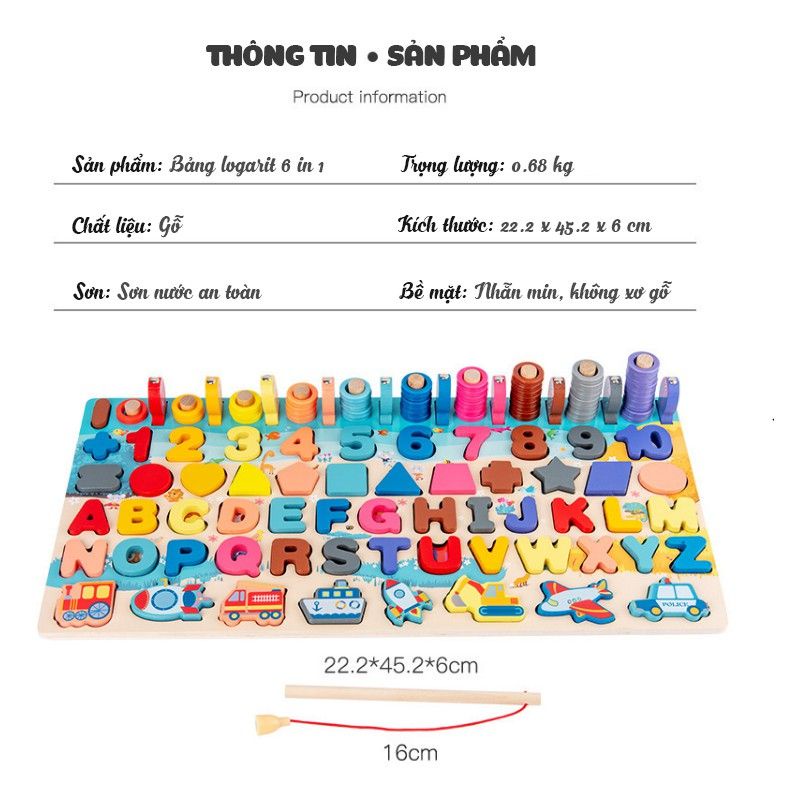 Bộ đồ chơi câu cá và ghép hình học, phương tiện giao thông, chữ số, chữ cái tiếng việt