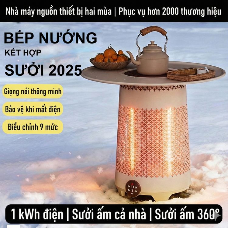 Bếp Nướng Kết Hợp Lò Sưởi Ấm Gia Đình – Bếp Sưởi 2in1 Thông Minh, Điều Chỉnh 9 Mức Nhiệt, Sưởi Nhanh, Tiết Kiệm Điện