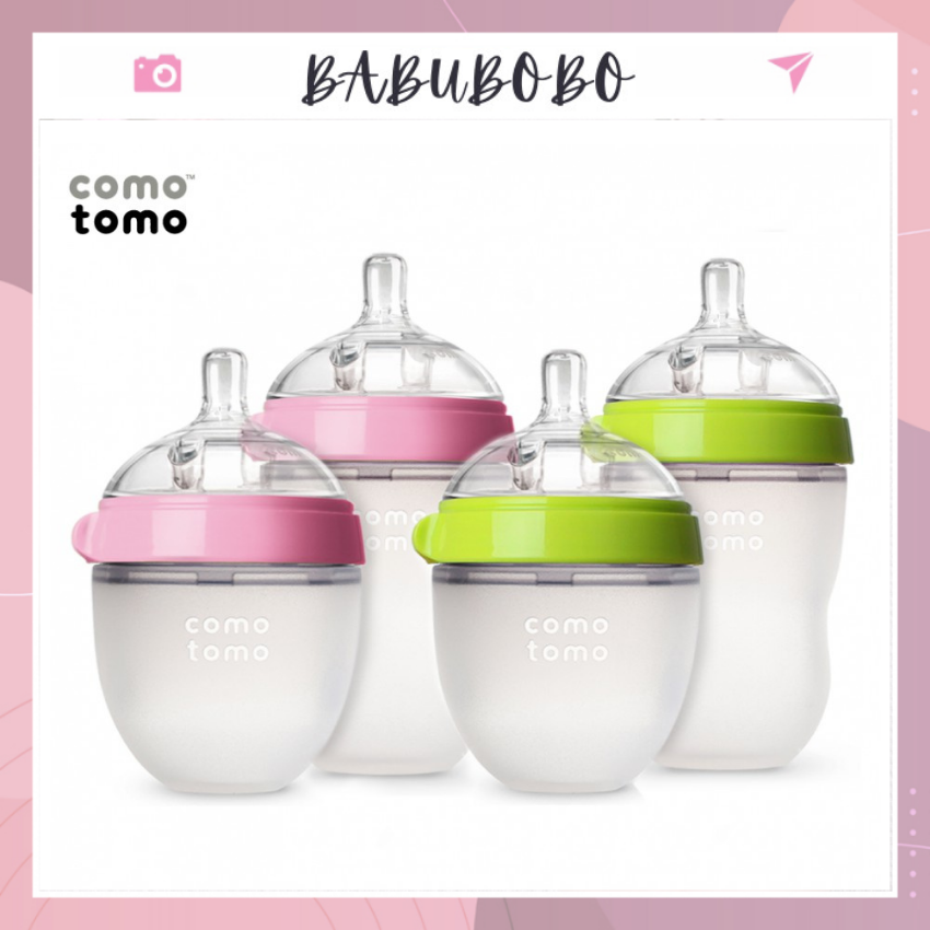 Bình sữa silicone Comotomo 150ml 250ml Xanh Hồng [Hàng Chính Hãng Check HiddenTag] Tặng Tay Cầm