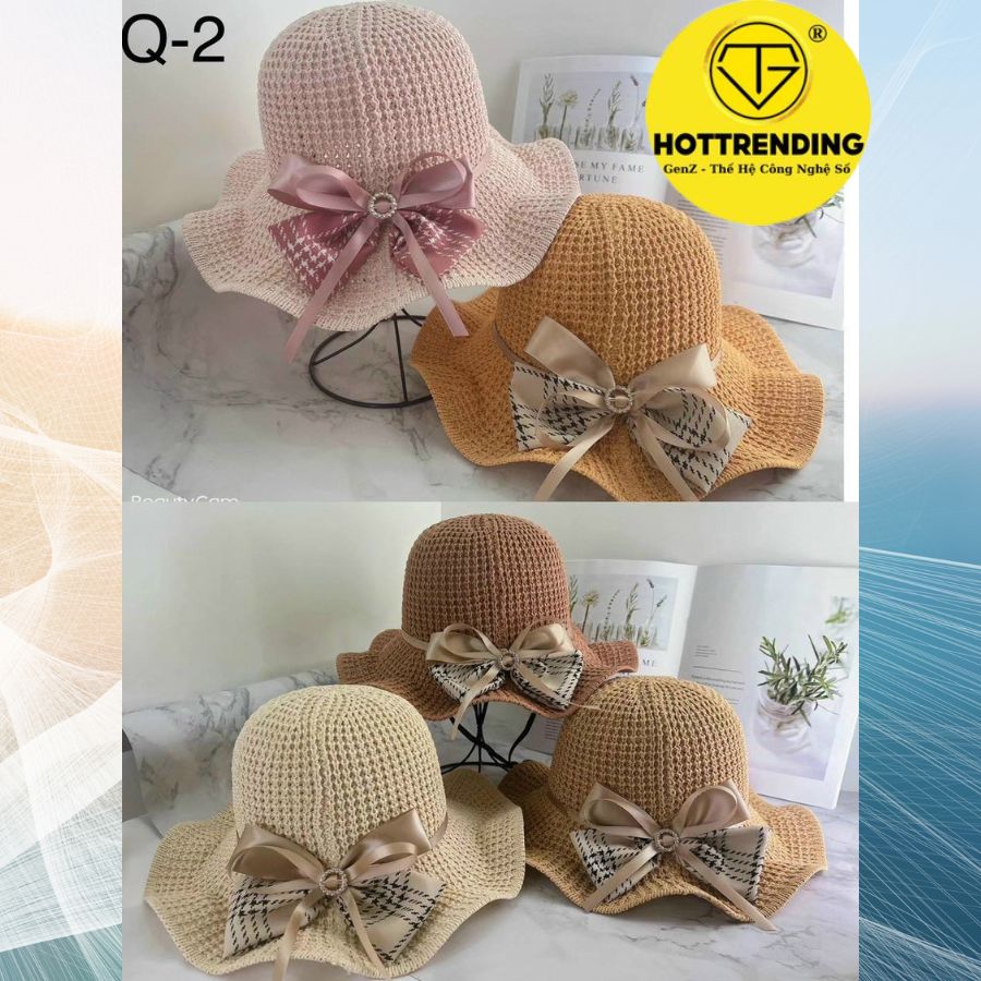 Mũ cối gắn nơ xinh xắn đi chơi du lịch phong cách vintage