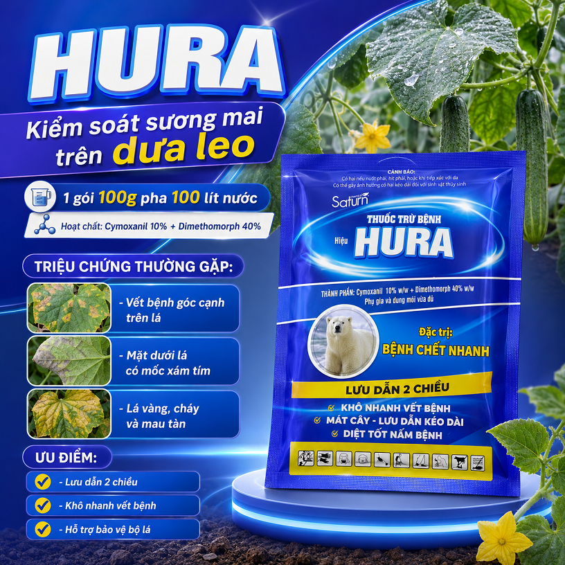 HURA 100g – Hỗ Trợ Kiểm Soát Sương Mai, Mốc Sương, Thối Rễ, Thối Gốc, Xì Mủ, Pha 100 Lít