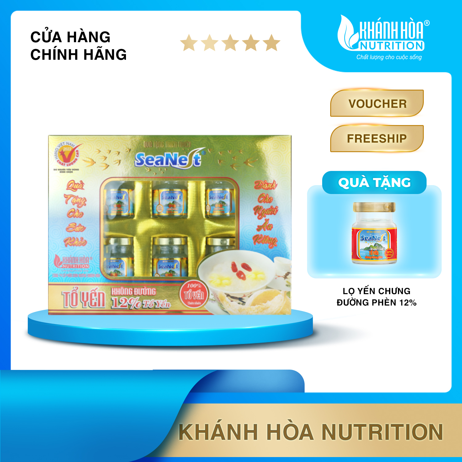 [MUA 1 TẶNG 1 LỌ YẾN] Nước Yến Sào Dành Cho Người Ăn Kiêng 12% Tổ Yến SeaNest - Khánh Hòa Nutrition - Hộp 6 Lọ x 70 ML