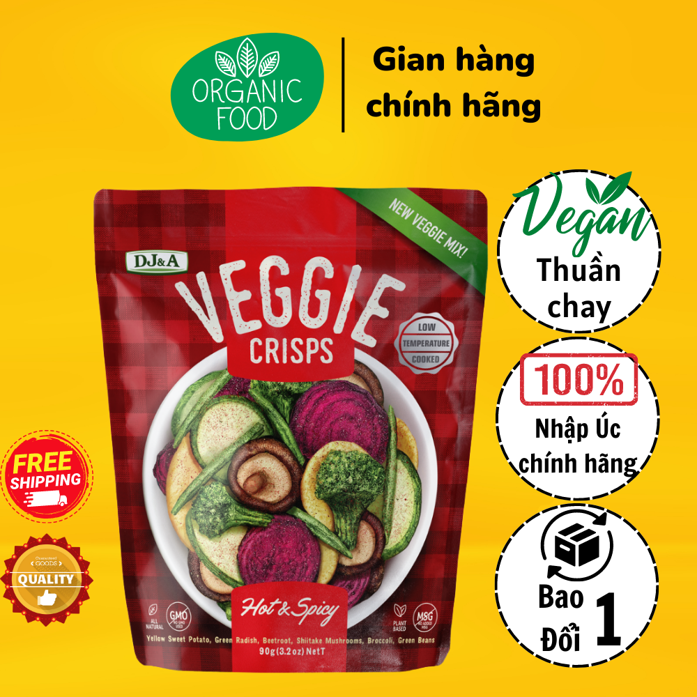 Rau củ sấy giòn ăn liền vị cay DJ&A 90g - Phù hợp ăn chay, KETO - DJ&A Veggie Crisps Hot & Spicy